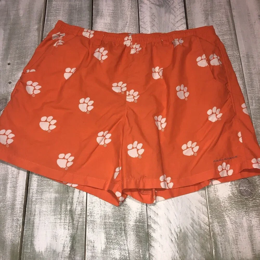 Columbia PFG Clemson Tigers Shorts Mens XL Swim Trunks Board Orange Football
